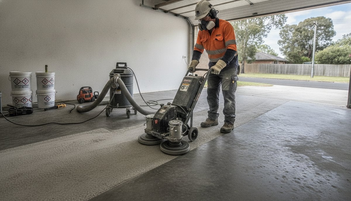 diamond grinding garage floor for epoxy Melbourne preparation