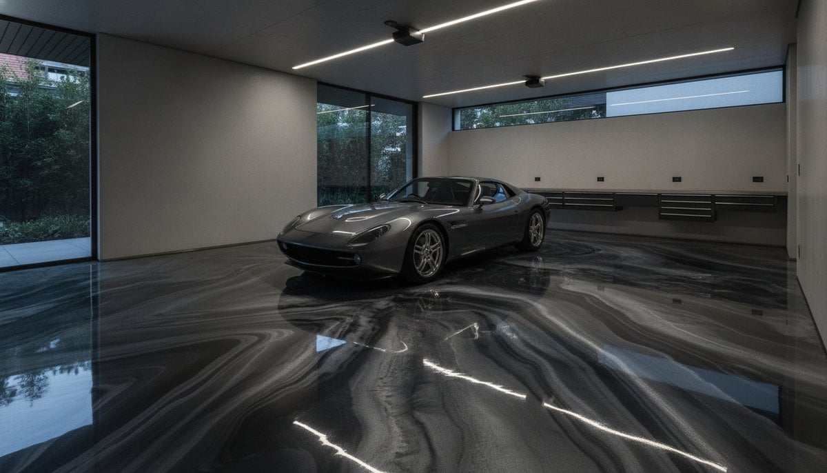 metallic epoxy flooring Melbourne charcoal silver garage floor